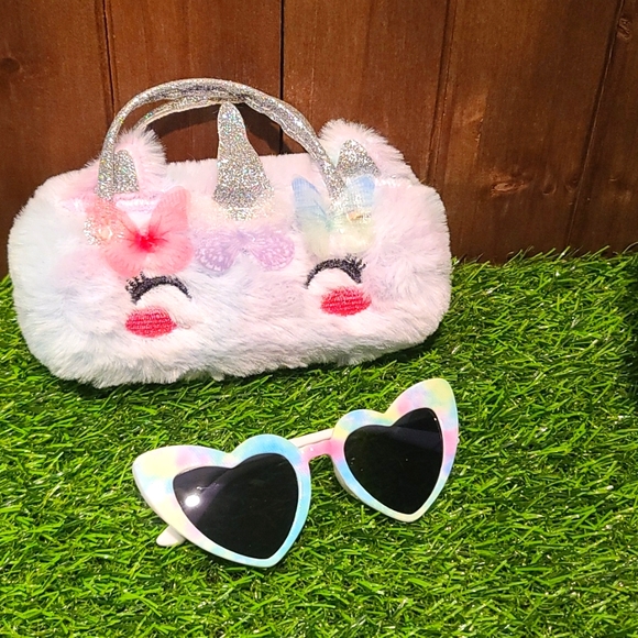 HEART rainbow sunglasses & UNICORN plush snapcase purse. Adult Teen size NWT - Picture 5 of 7
